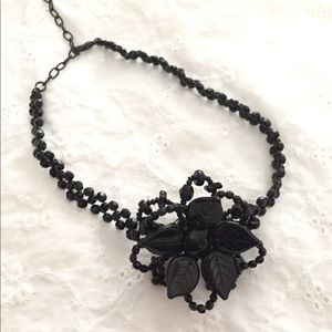 Black beaded flower choker